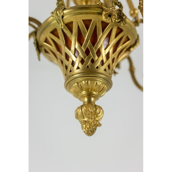 Image 1 of Lustre vintage en bronze doré avec 6 bras de lumière, 1900