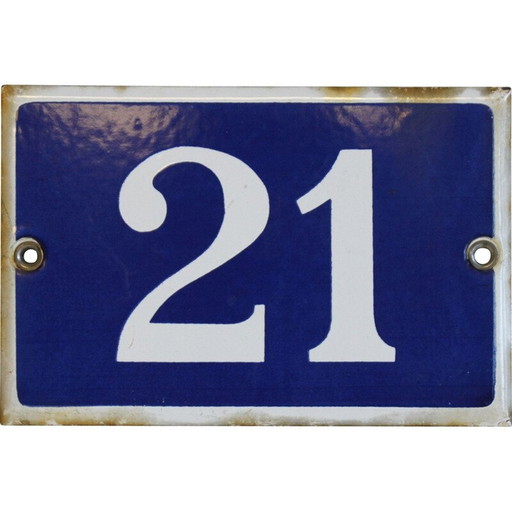 Plaque de rue émaillée vintage numéro 21