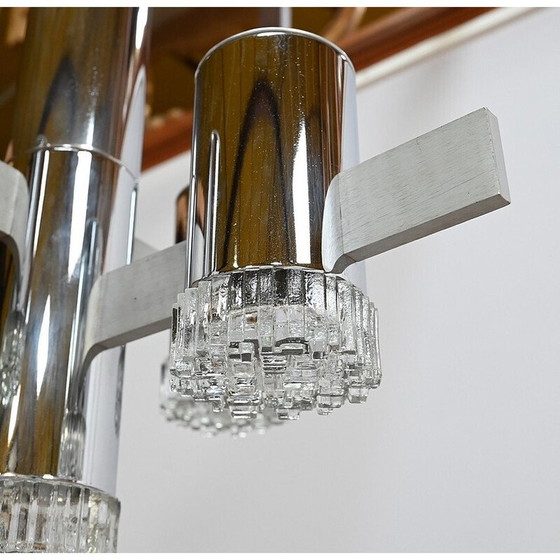 Image 1 of Lustre vintage en chrome poli et aluminium avec 5 bras de lumière par Gaetano Sciolari, Italie 1960