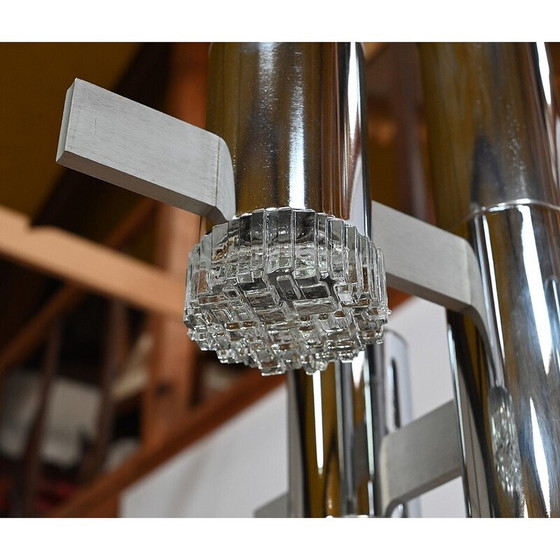 Image 1 of Lustre vintage en chrome poli et aluminium avec 5 bras de lumière par Gaetano Sciolari, Italie 1960