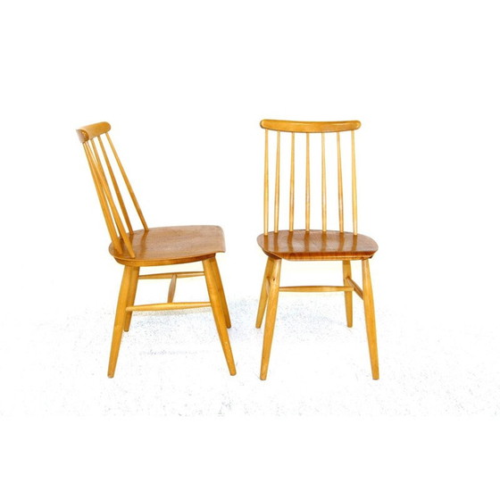 Image 1 of Paire de chaises "pinnstol" vintage en hêtre et teck, Suède 1960
