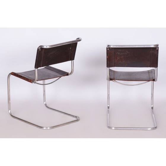 Image 1 of Ensemble de 4 chaises Bauhaus vintage en cuir et chrome, Allemagne 1930