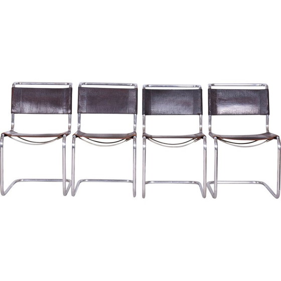 Image 1 of Ensemble de 4 chaises Bauhaus vintage en cuir et chrome, Allemagne 1930