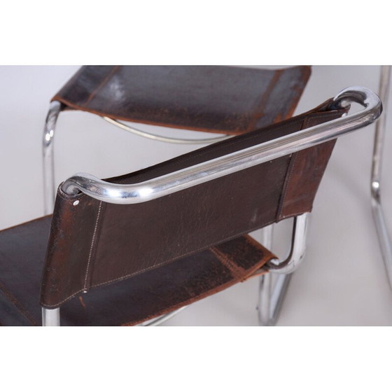 Image 1 of Ensemble de 4 chaises Bauhaus vintage en cuir et chrome, Allemagne 1930