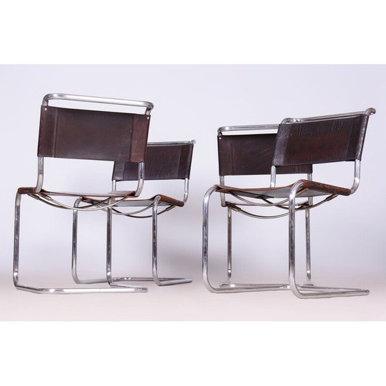 Image 1 of Ensemble de 4 chaises Bauhaus vintage en cuir et chrome, Allemagne 1930