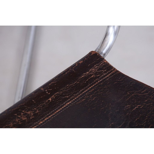 Ensemble de 4 chaises Bauhaus vintage en cuir et chrome, Allemagne 1930