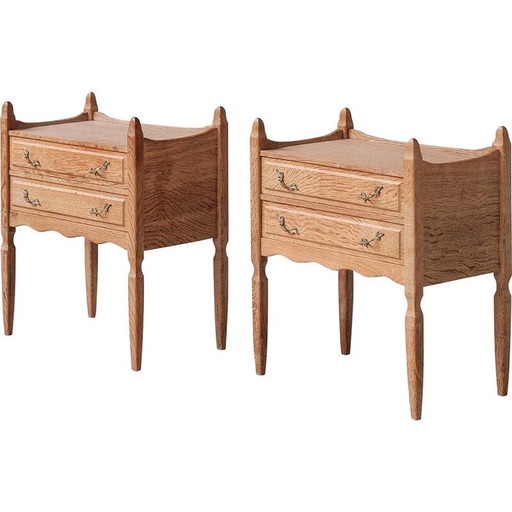 Paire de tables de nuit vintage en chêne et laiton, Danemark années 1960