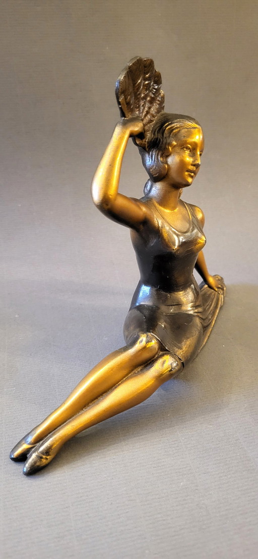 Sculpture Art-Déco "H.Bal" Danseuse À L'Eventail