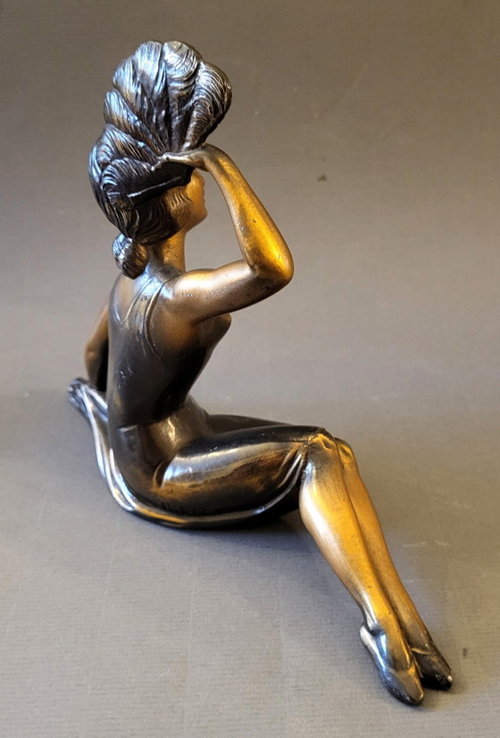 Image 1 of Sculpture Art-Déco "H.Bal" Danseuse À L'Eventail