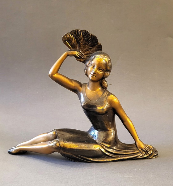 Image 1 of Sculpture Art-Déco "H.Bal" Danseuse À L'Eventail