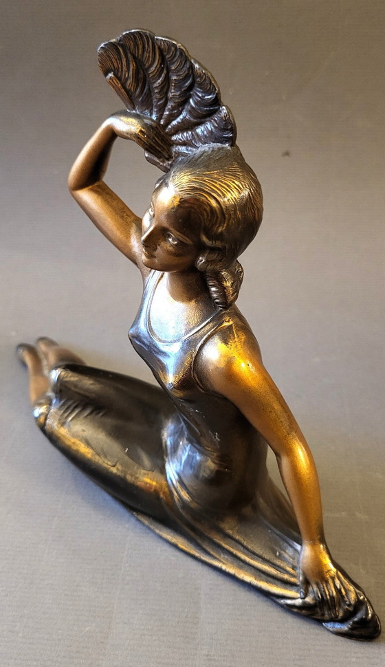 Image 1 of Sculpture Art-Déco "H.Bal" Danseuse À L'Eventail