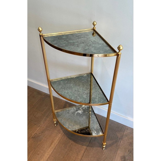 Image 1 of Paire de bouts de canapé vintage en métal doré avec dessus en miroir églomisé