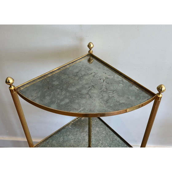 Image 1 of Paire de bouts de canapé vintage en métal doré avec dessus en miroir églomisé