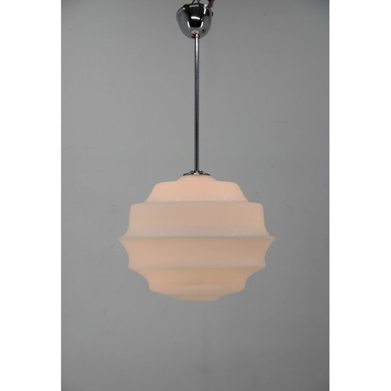 Image 1 of Lampe suspendue vintage en verre Art Déco, Tchécoslovaquie 1950