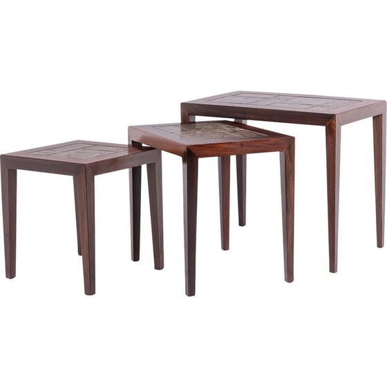 Image 1 of Tables gigognes vintage en palissandre et céramique, Danemark 1960