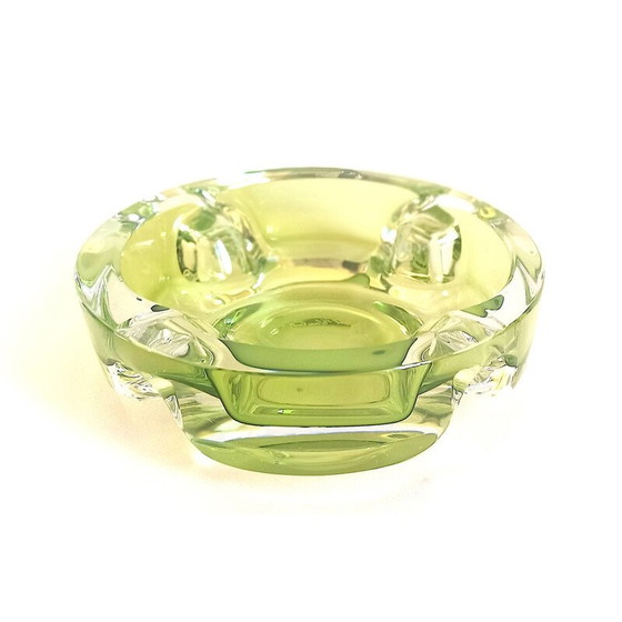 Image 1 of Cendrier vintage en cristal vert anisé Val St Lambert, 1970