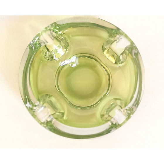Image 1 of Cendrier vintage en cristal vert anisé Val St Lambert, 1970
