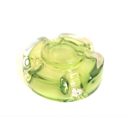 Image 1 of Cendrier vintage en cristal vert anisé Val St Lambert, 1970