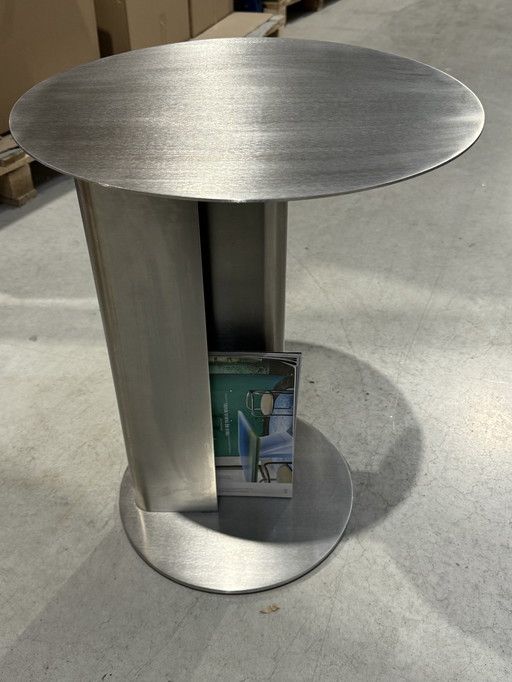 Table d'appoint en acier inoxydable avec espace de rangement pour livres/magazines