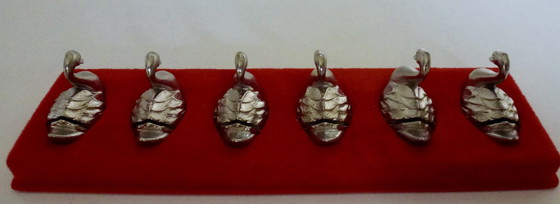 Image 1 of Set de 6 porte-cartes - Plaqué argent - Cygnes