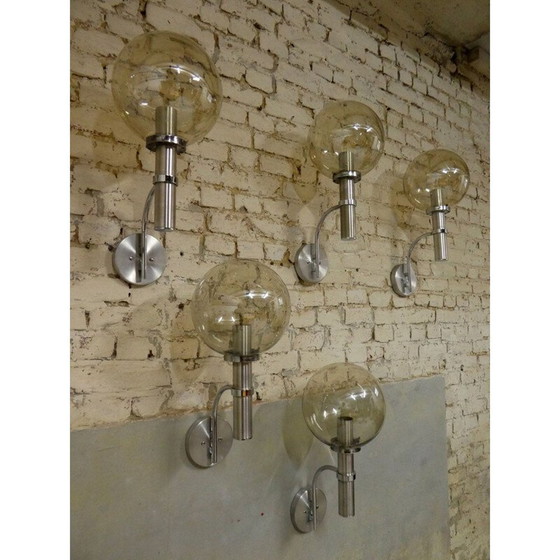 Image 1 of Applique vintage XL en aluminium et verre fumé, 1970