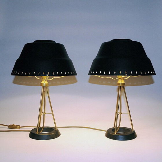 Image 1 of Paire de lampes de table vintage en métal noir par Uppsala Armaturfabriks, 1950