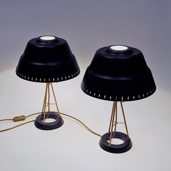 Image 1 of Paire de lampes de table vintage en métal noir par Uppsala Armaturfabriks, 1950