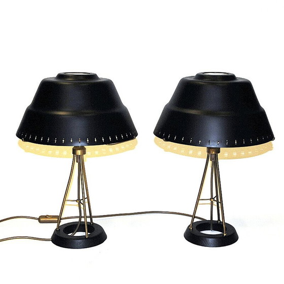 Image 1 of Paire de lampes de table vintage en métal noir par Uppsala Armaturfabriks, 1950