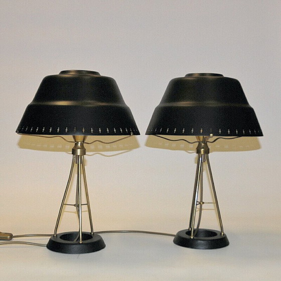 Image 1 of Paire de lampes de table vintage en métal noir par Uppsala Armaturfabriks, 1950