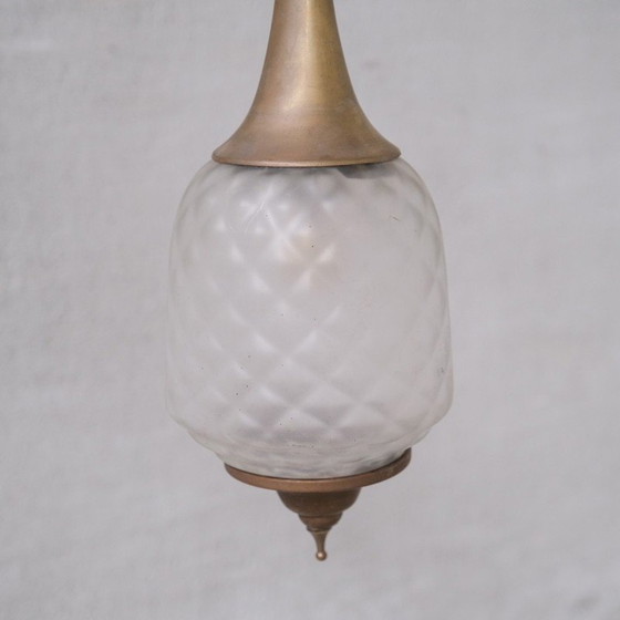 Image 1 of Lampe suspendue vintage en laiton et verre, France 1950