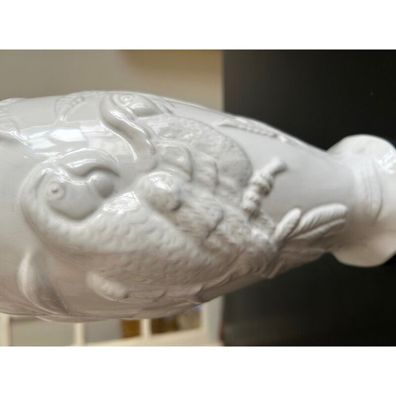 Image 1 of Vase vintage en faïence blanche avec perroquet, 1970