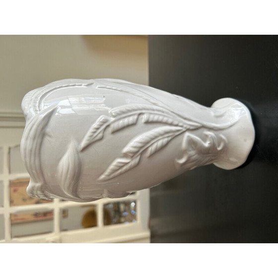 Image 1 of Vase vintage en faïence blanche avec perroquet, 1970