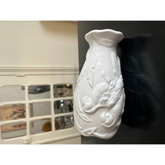 Image 1 of Vase vintage en faïence blanche avec perroquet, 1970
