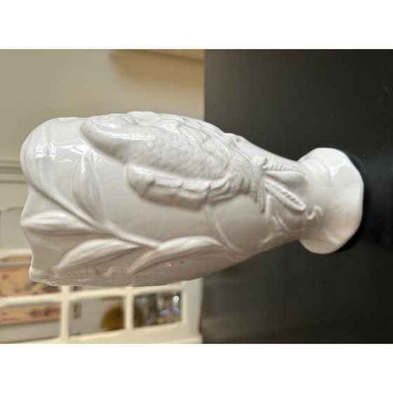 Image 1 of Vase vintage en faïence blanche avec perroquet, 1970