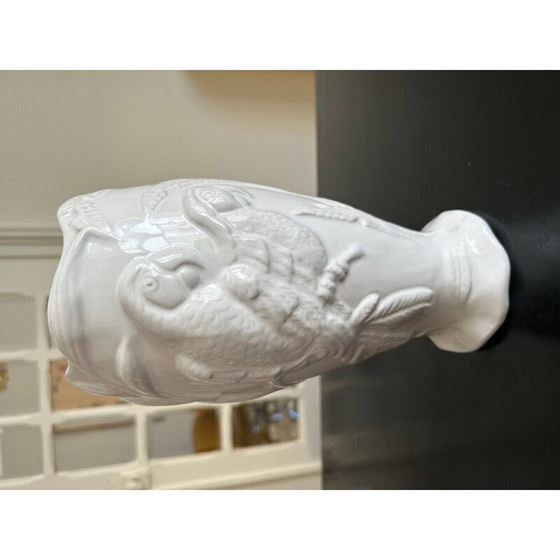 Image 1 of Vase vintage en faïence blanche avec perroquet, 1970