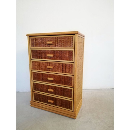 Commode vintage en bambou et rotin, 1970