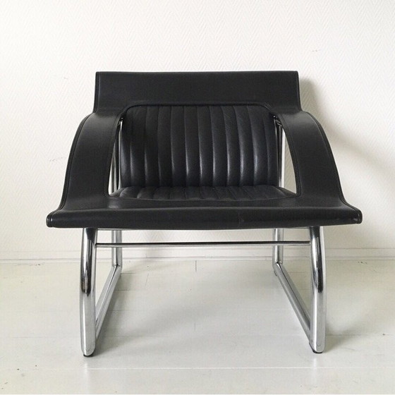 Image 1 of De Sede DS-127 Rare canapé et chaise longue en cuir noir par Gerd Lange - années 1980