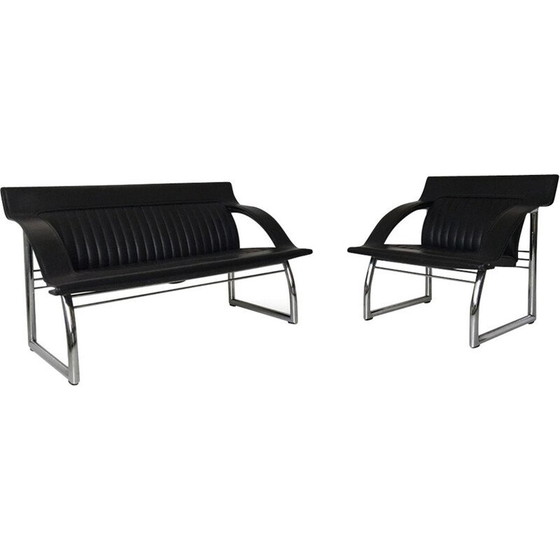 Image 1 of De Sede DS-127 Rare canapé et chaise longue en cuir noir par Gerd Lange - années 1980