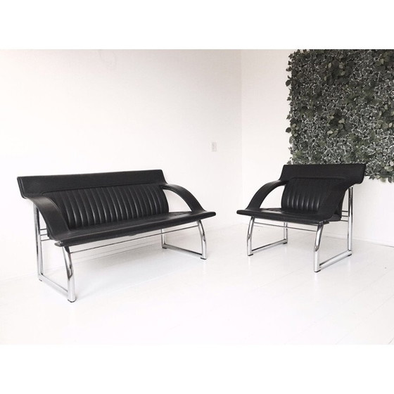 Image 1 of De Sede DS-127 Rare canapé et chaise longue en cuir noir par Gerd Lange - années 1980