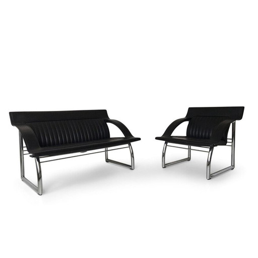 De Sede DS-127 Rare canapé et chaise longue en cuir noir par Gerd Lange - années 1980