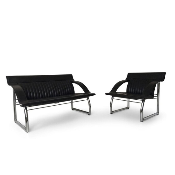 Image 1 of De Sede DS-127 Rare canapé et chaise longue en cuir noir par Gerd Lange - années 1980