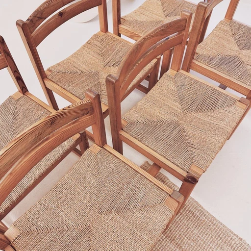 Ensemble de 6 chaises de salle à manger scandinaves en bois de pin et corde de papier - Børge Mogensen Design