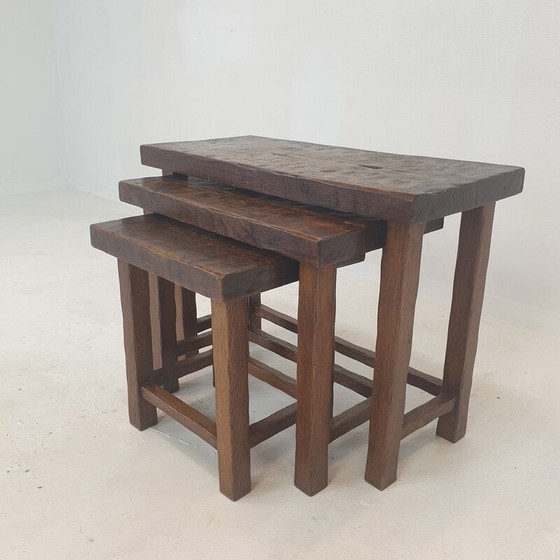 Image 1 of Tables gigognes en bois de style brutaliste, Hollande, années 1960