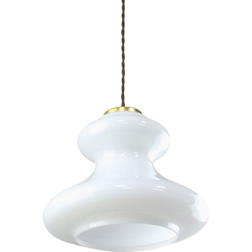 Lampe suspendue vintage en laiton et verre blanc, Italie