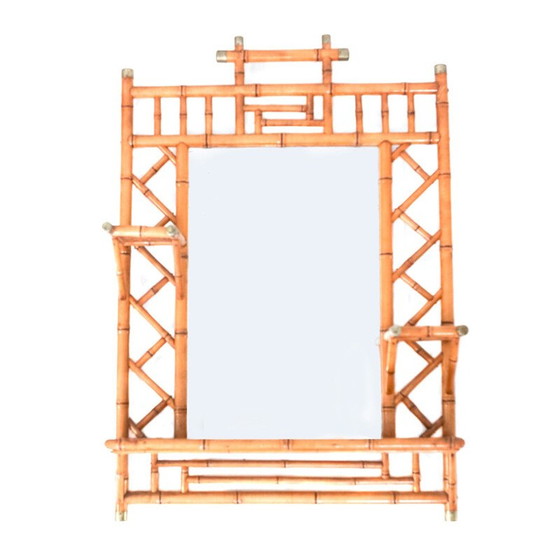 Image 1 of Miroir vintage en rotin et laiton, 1970