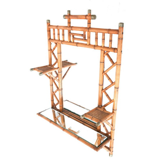 Image 1 of Miroir vintage en rotin et laiton, 1970