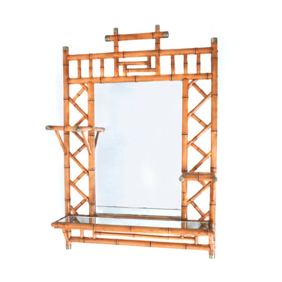 Image 1 of Miroir vintage en rotin et laiton, 1970