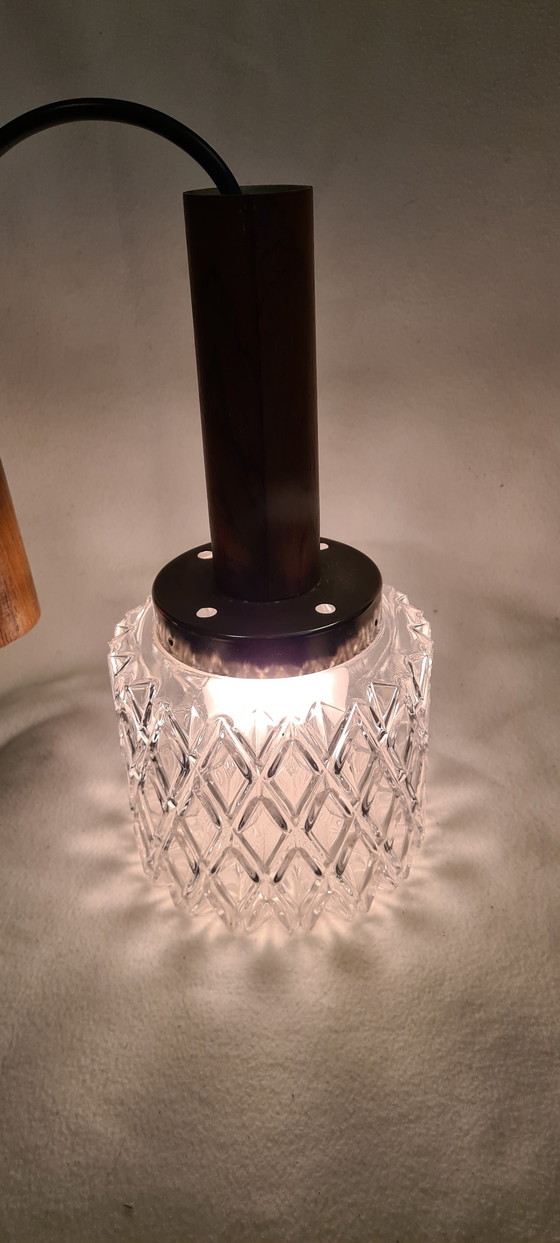 Image 1 of Mid Century Lampe en verre cristal Monture bois 60/70Er Simple flamme