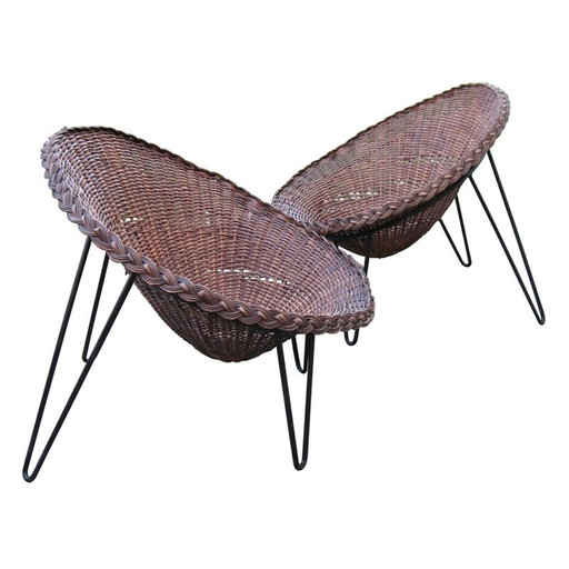 Paire de chaises panier en osier, France 1950