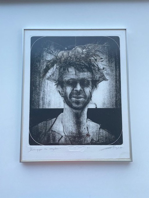 Graphique/Litho Todor Petrov - "Autoportrait à la crevette".